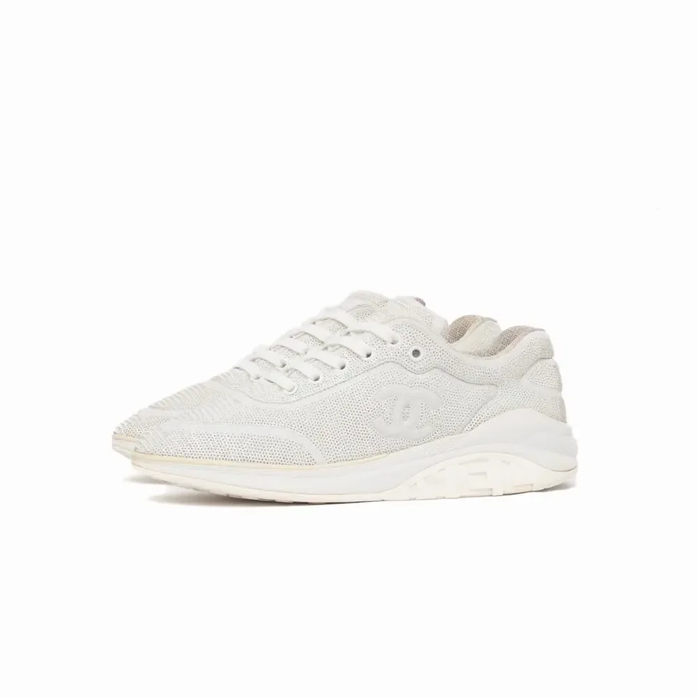 $1K CHANEL 2020 White Sequin Leather CC Low-Top Sneakers Trainers 39.5 US 9.5